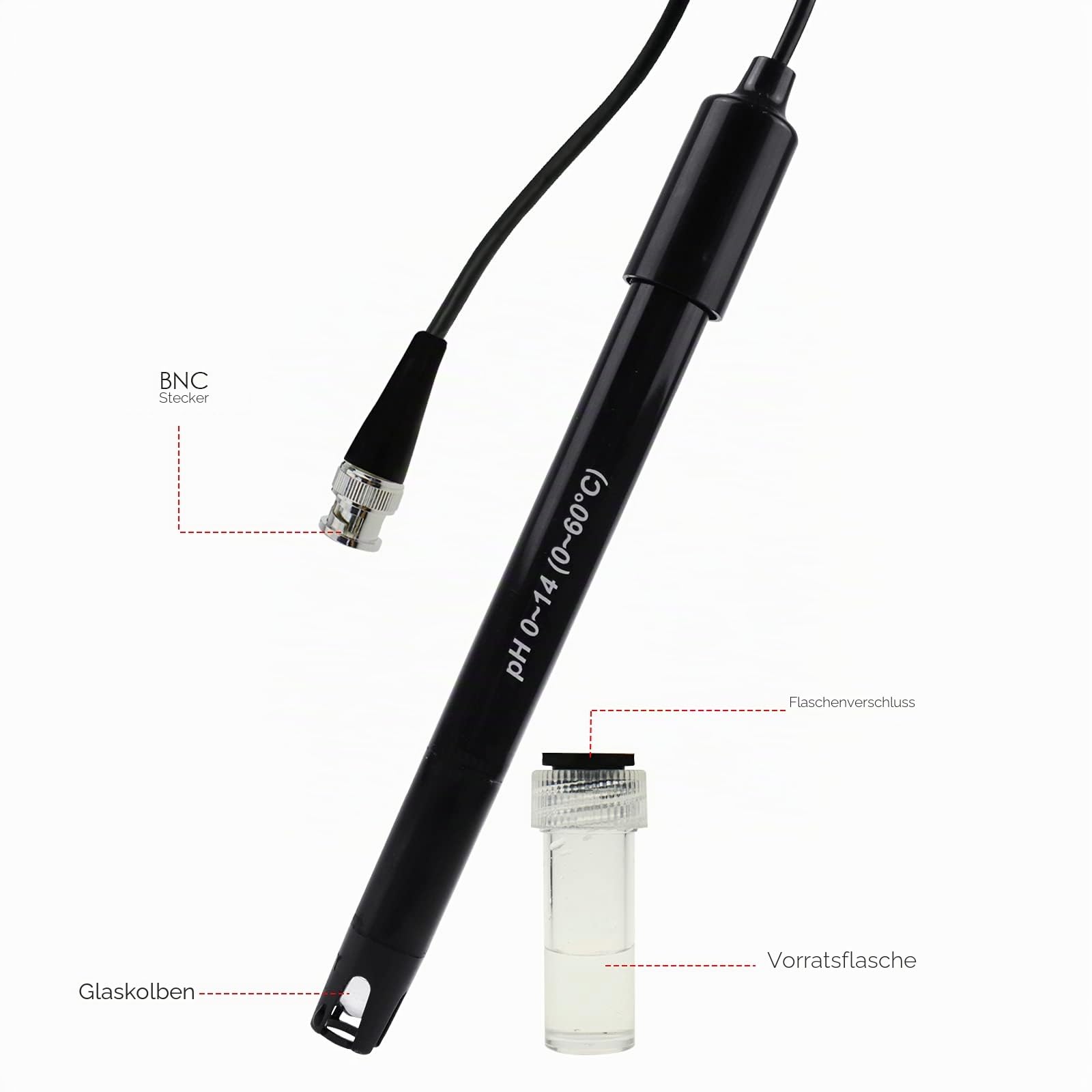 300 cm lang Kabel Elektrode Austauschbare pH-Sonde (0-14 pH), BNC-Anschluss mit 6 Pakete Kalibrierpulver