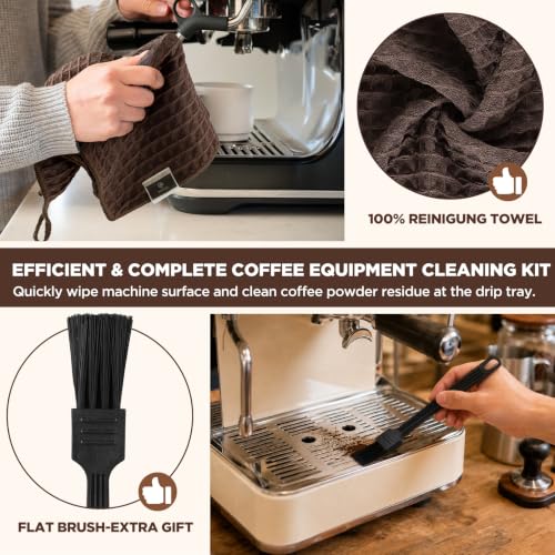 Image of ecooe 5Pcs Espresso Machine Coffee Grinder Cleaning Kit for Coffee Maker | Coffee Maker Cleaner Kit, Walnut Handle, Coffee Brushes /Air Blower /Microfiber Towel 5pcs set, Barista tools Gift for Baristal