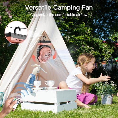 Image of FRIZCOL 3-in-1 Camping Fan - Portable Fans Rechargeable - 24000mAh Battery Powered Fan with Light for Indoor, Outdoor, Tent, Travel, Fishing, Jobsite, Gifts for Men Dad Him - Pink