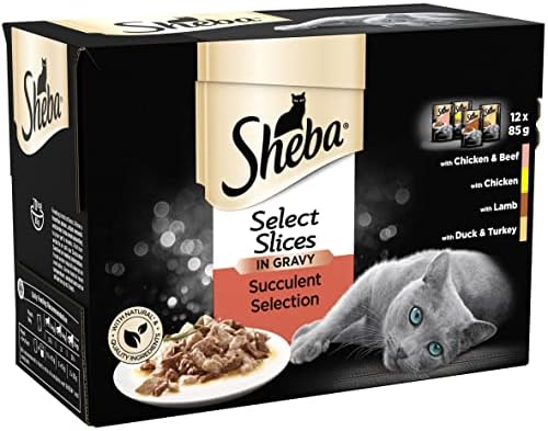 Sheba Select Slices in Gravy  Succulent Selection  Wet cat food pouches for adult cats  Pack of 4 (4 x 12 Pouches x 85 g)