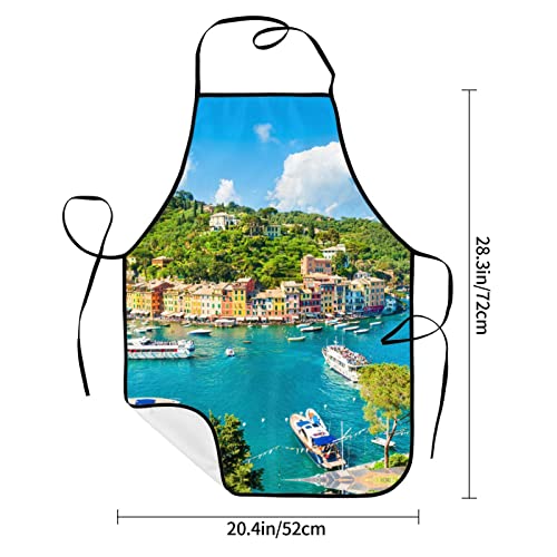 Evealyn Mediterranean View Printed Bib Apron Chef Apron Cooking Aprons Water Drop Resistant Kitchen Aprons With 2 Pockets For Women Men Chef #TOP5