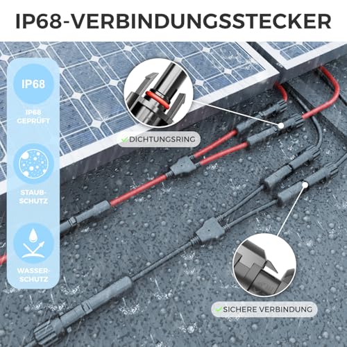 deleyCON Solar Y Kabel 2/1 Adapter 6mm² - Y Stecker Adapter PV4 / T-Adapter IP68 1500V - (M/FF, F/MM) - Für Solaranlage, Solarpanel, PV Anlage, Photovoltaik, PV Stecker (30cm)