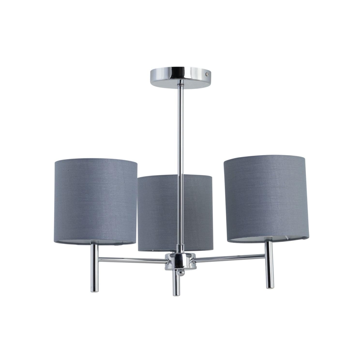 Firstchoicelighting Chrome & Grey Brea Chrome Ceiling Light Fitting With Grey Cotton Shades, Led Compatible, Modern Semi Flush Design