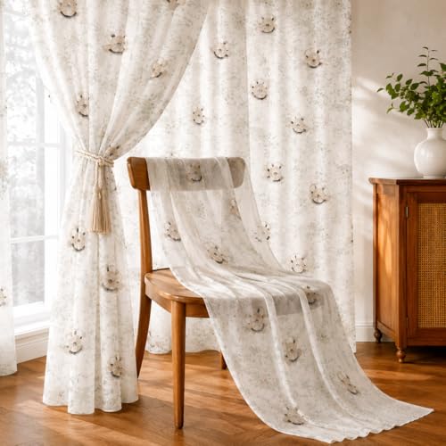 Image of THE LINEN COMPANY Cotton Sheer Curtains with Linen Texture, Transparent Window Drapes, Rod Pocket Design, Light Filtering & Privacy Protection, Mini Koala, 6 Feet, Pack of 2