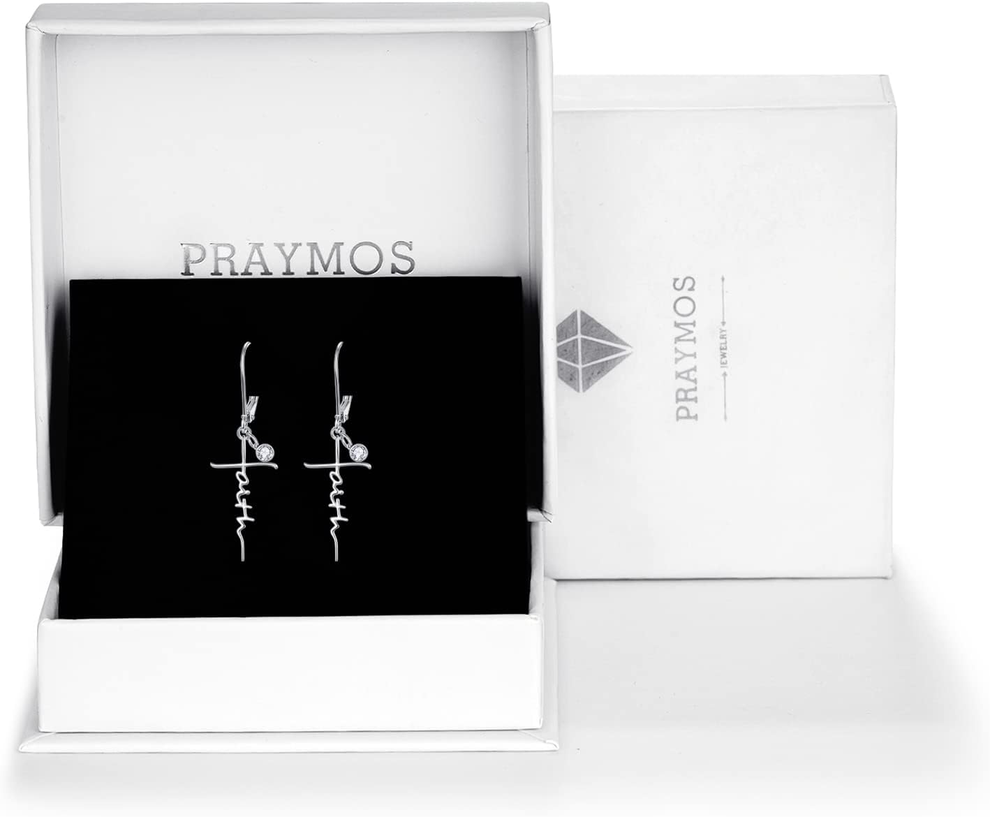 PRAYMOS Faith Cross Earrings for Women Dangle 925 Sterling Silver Hypoallergenic Birhstone Earrings Christian Religious Confirmation Baptism Gifts
