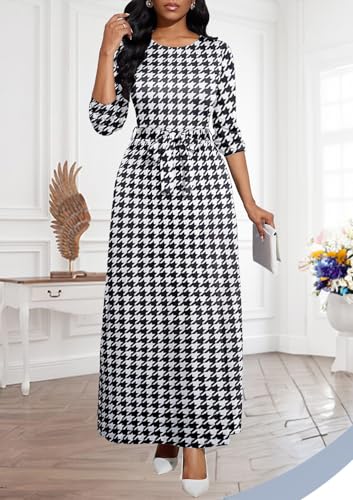 Image of BubFee Long Dress for Women Casual Long Sleeve Dresses Maxi Dress Empire Waist Loose with Belt