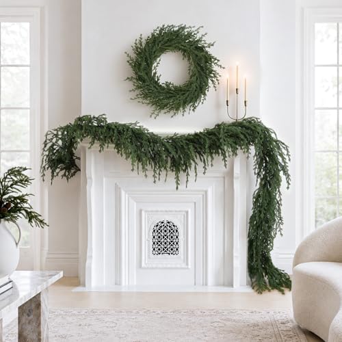 2PCS 9ft Update Norfolk Pine Garland, Real Touch Christmas Decorations by HOHOTIME - Used condition - US$71.24