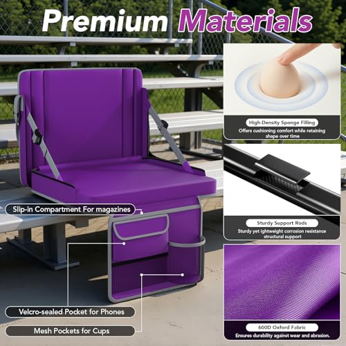 janiry Stadium Seats with Back Support 1PACK Adjustable Bleacher Chairs with Back and Cushion Bleacher Seat with Cup Holder, Carry Handle & Shoulder Strap for Outdoor Sports Events, Picnics, Purple by janiry - Image 5