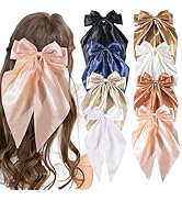 8 pcs Hair Bows for Women Big Bow Hair Clips for Girls Silky Satin Hair Bow Clips Oversized Brown...