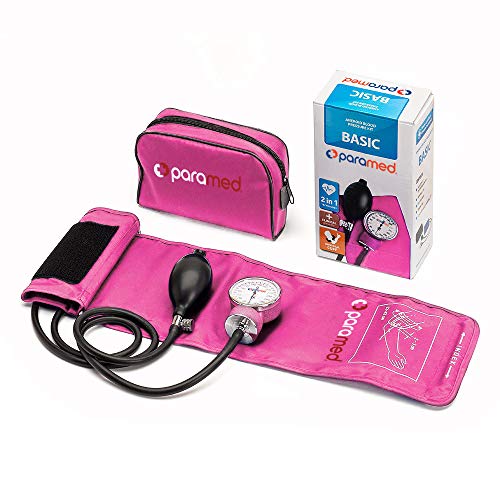 Image of PARAMED Aneroid Sphygmomanometer - Manual Blood Pressure Cuff with Universal Cuff 8.7-16.5 inch and D-Ring - Carrying Case in the kit - Pink - Stethoscope Not Included