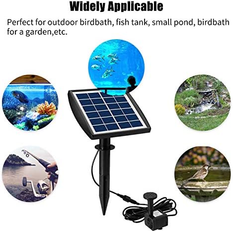 Decdeal Solar Powered Fountain Pump 6V/2W Solar Water Pump with Adjustable Solar Panel DIY Birdbath Fountain Pump Outdoor Water Fountain Panel Kit for Fish Tank Small Pond Garden Patio Lawn Pool