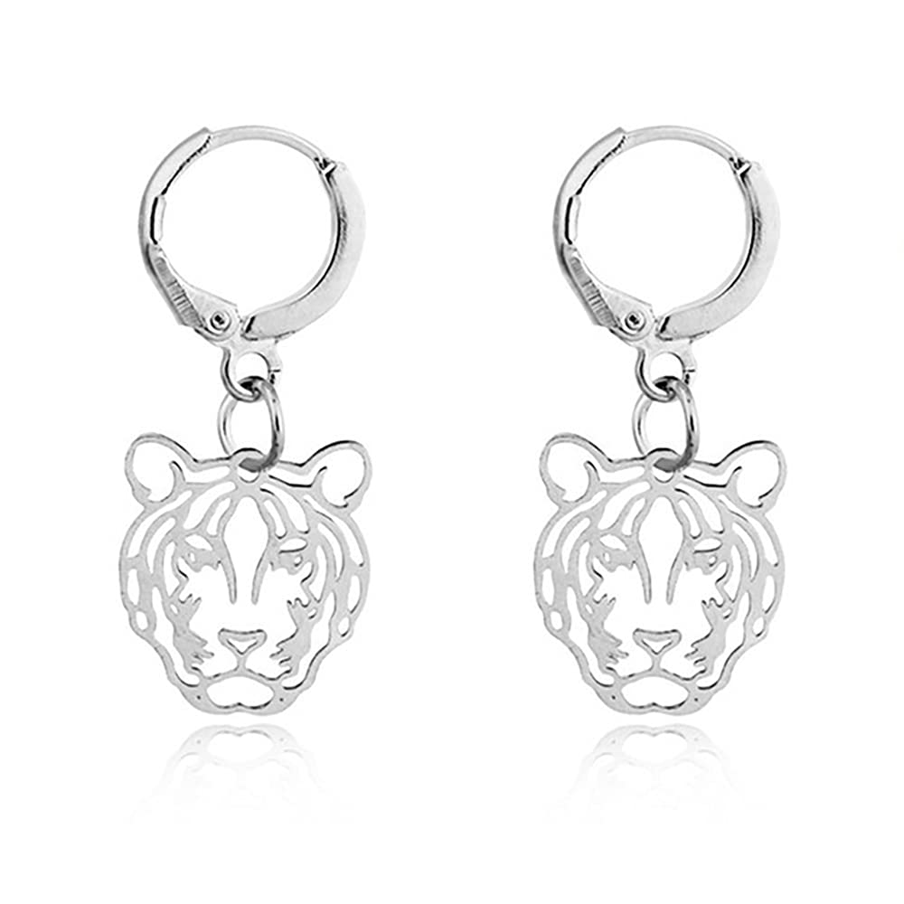 GANGYUN Hollow Leopard Tiger Head Hoop Huggie Earrings for Women Wild Animals Round Circle Drop Earring Jewelry