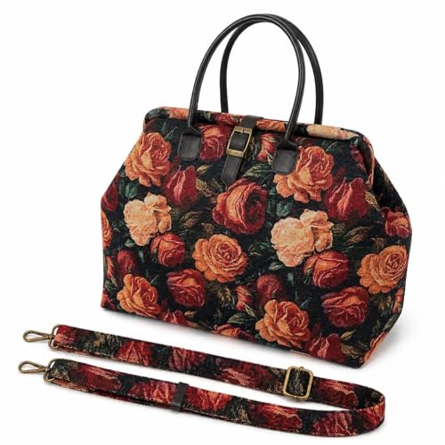 Vintage Floral Carpet Bag Large Capacity Tapestry Weekender Travel Bag for Women Crossbody Tote for Daily Work and Travel