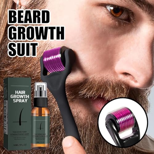 Bartwuchs set mit Titanium Derma Roller, Bartroller Kit 30 ml, Beard Roller Bartwuchs Serum öl, Bartwuchs Roller,Beard Microneedle, Bartpflege Set Bestes Geschenk für Männer