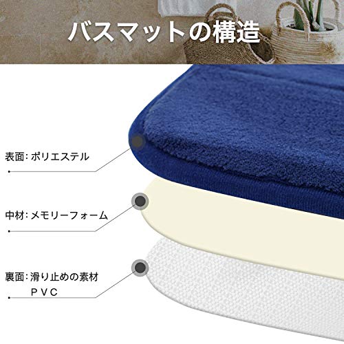 [Amazonブランド] Umi.(ウミ) バスマット 吸水速乾 風呂マット ふんわり 低反発足ふきマット滑り止め ソフトタッチ 丸洗い 洗濯 台所 脱衣場 キッチン 玄関やわらかマット 50X80cm [3]