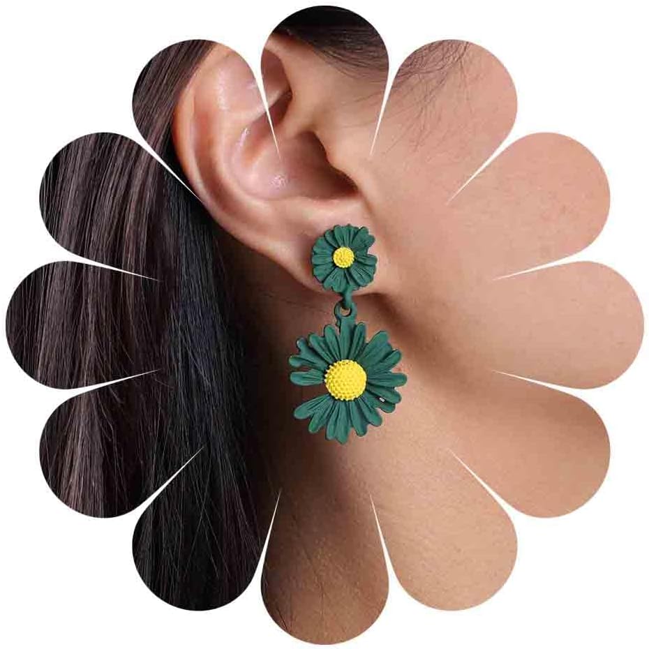 Boho Acrylic White Daisy Drop Earrings White Flower Stud Earrings Enamel Sunflower Dangle Earrings Double Daisy Earrings Matte Flower Statement Earrings Jewelry for Women