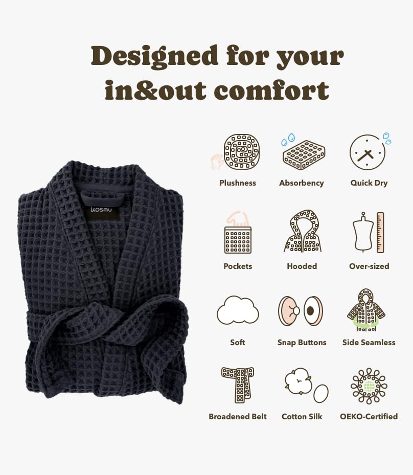 Image of Luxury Organic Japanese Cotton Hotel & Spa Waffle Bathrobe for Men and Women (Hooded /Kimono)