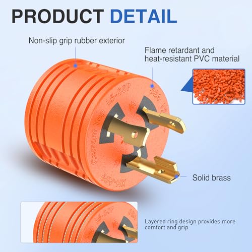 Image of Nilight 30 Amp to 30 Amp RV Power Adapter L5-30P to TT-30R | 3 Prong Generator Twist Plug Male 30A Female Receptacle for Camper Caravan Electrical Converter