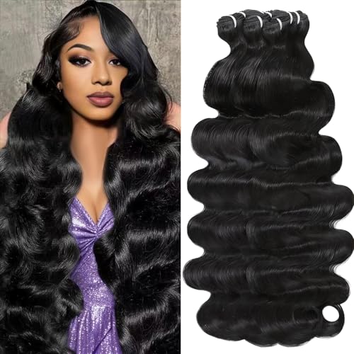16A Raw Human Hair Bundles Body Wave Bundles Human Hair 16 18 20 Inch 100% Unprocessed Indian Human 3 Bundles for Women Human Hair Extensions Quick Weave No Tangle Shedding Natural Black