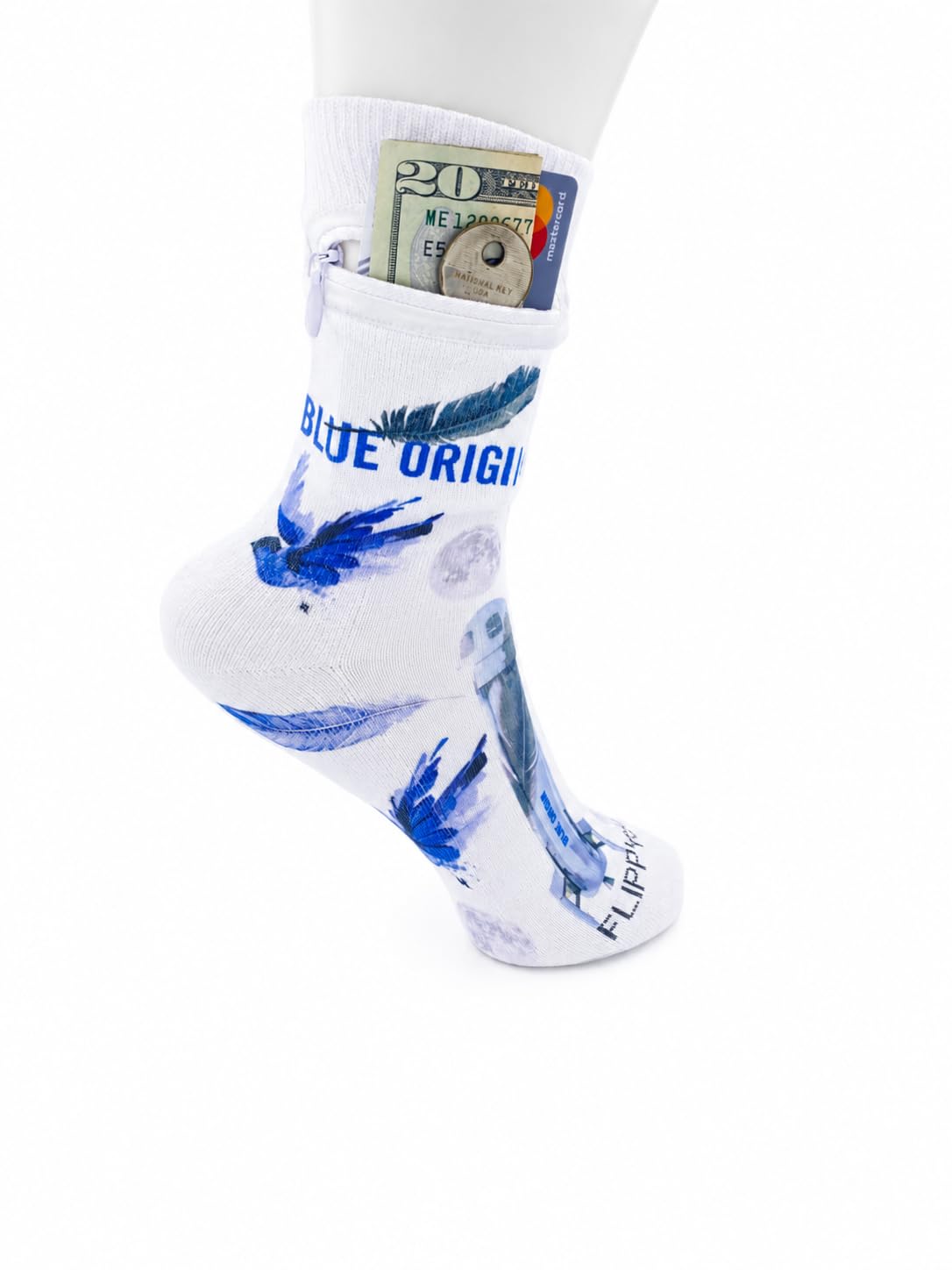Zipper Sock Wallet - Cotton &amp; Polyester Zipper Socks with Pockets - Fits shoe size 6-13