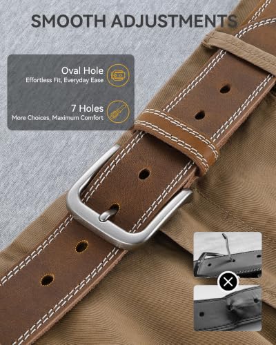 Image of CHAOREN Mens Belts Casual for Jeans - Full-Grain Leather, Durable Cowhide | Solid Buckle, Classic Style, Handmade, Daily Wear, Gift Box