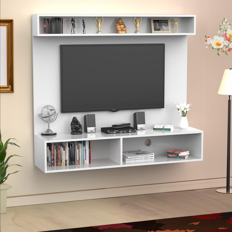 NEEHV HOME Wooden Crystal Wall TV Unit for Living Room | Bed Room (Frosty White, 33 X 135 X 119)-image-9