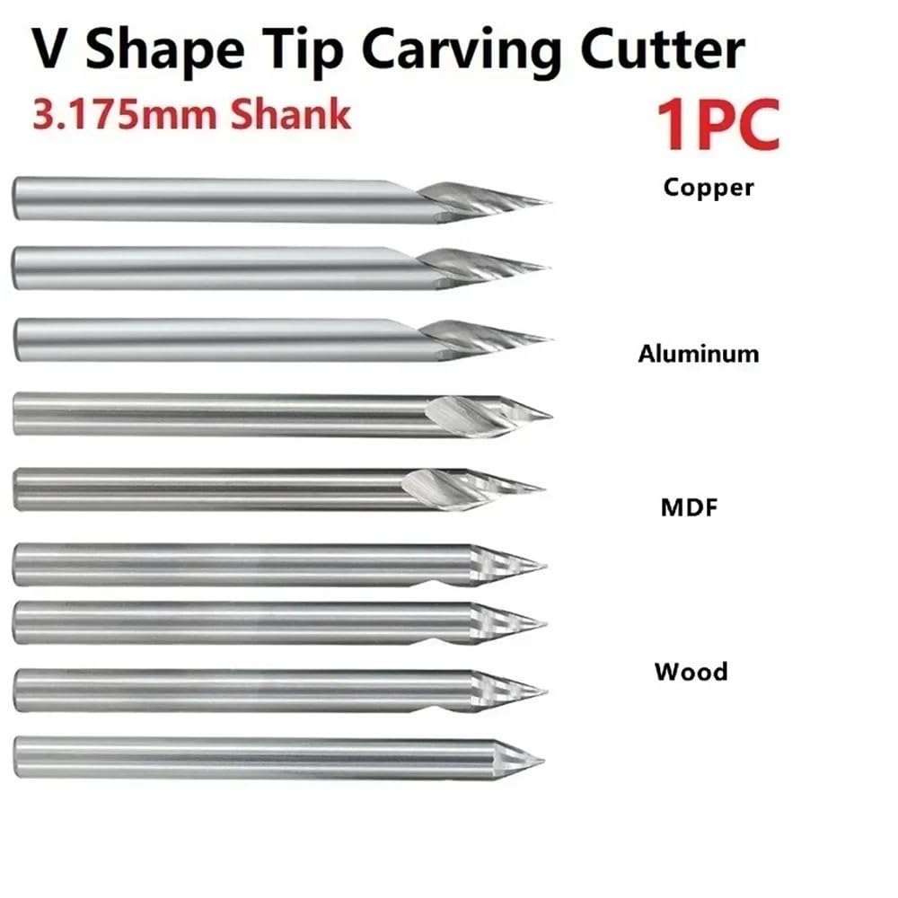 3,175 mm Schaft V-Nut-Fräser, 20°-60° Hartmetall-3D-Gravierfräser, 0,1-0,3 mm Spitze for PCB-Metall, 1 Stück(0.1mm x 30)