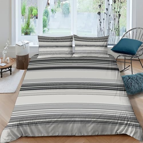 Housse de couette rayures modernes lit simple pour créer un cocon de douceur respirant - 4