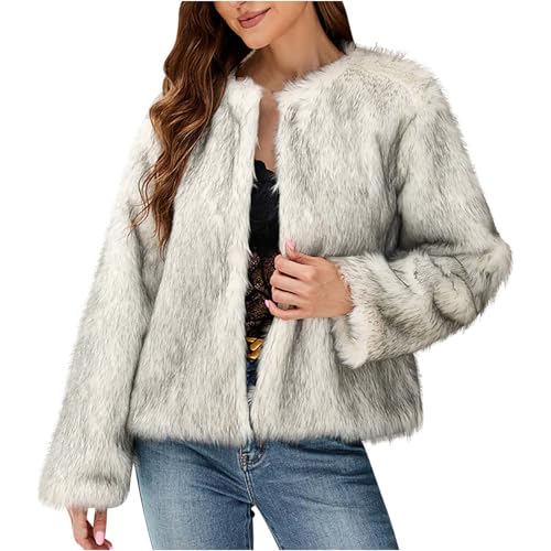 SMUXP Gabardina para Mujer, Abrigo Cálido de Pelo Sintético Liso, Chaqueta Corta Ligera, Abrigo para Exteriores, Ropa de Otoño e Invierno, Liquidación, Gris, XL