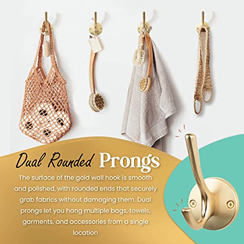 Gold Towel Hook 2 Pcs- Decorative Brass Wall Hook For Robe, Coats, Hat, Large And Small Bathroom Accessories - Single Gold Wall Hook - Gold Coat Hooks Includes Metal Hanging Hardware #TOP6