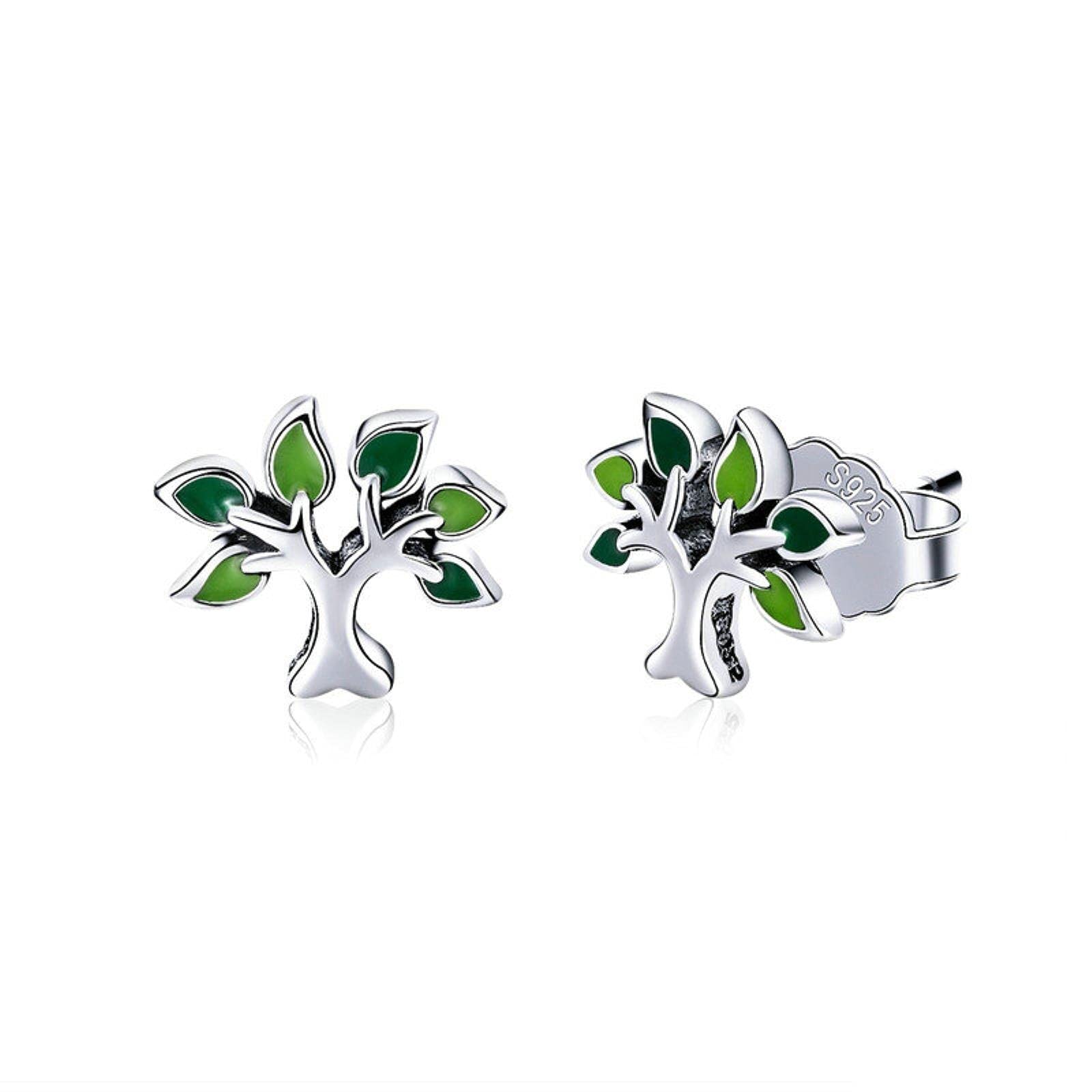 Salan Women's Silver 925 Sterling Tree Of Life Stud Earrings Tree Leaves Leaf Earrings For Fashion Jewelry