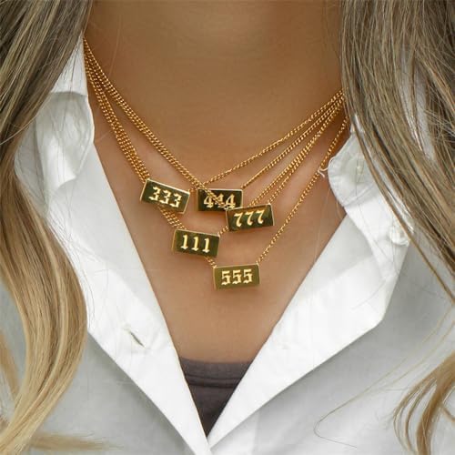 HIJONES Collana con Ciondolo A Forma di Numero di Angelo da Donna in Acciaio Inossidabile Catena A Girocollo con Numero Sottile 111
