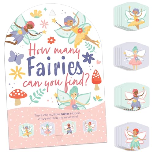 Big Dot of Happiness Let’s Be Fairies - Fairy Garden Birthday Party Scavenger Hunt - 1 Stand and 48 Game Pieces - Hide and Find Game