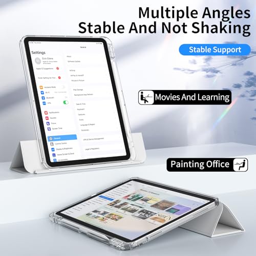 KENKE Clear Case for iPad A16 11th/10th Generation (11-Inch/10.9-Inch, 2025/2022) with Pencil Holder, 2-in-1 pullout Stand Detachable Cover with Lanscape & Portrait Angle, Auto Wake/Sleep, Gray by kenke - Image 3