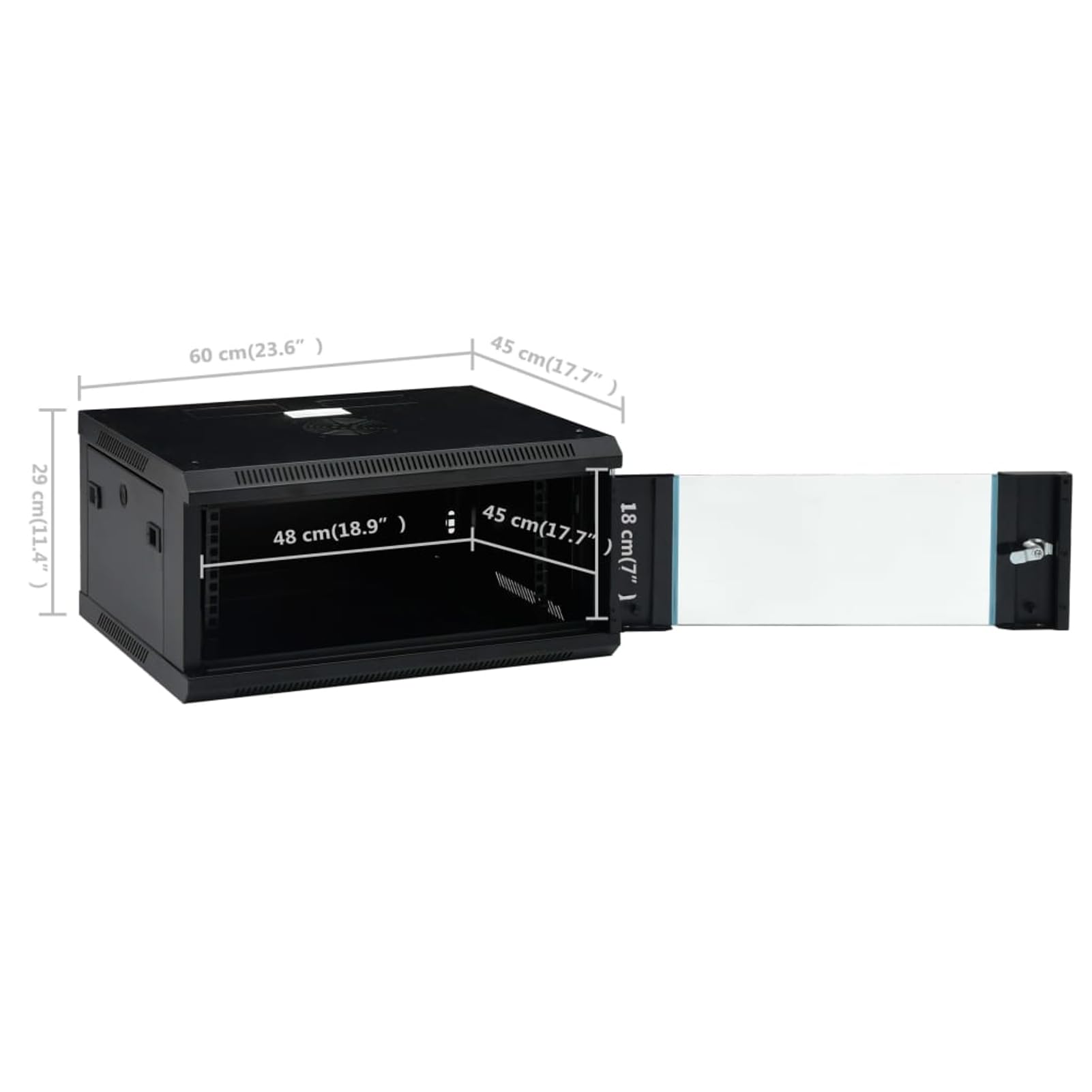 4U Armoire réseau murale 19" IP20, acier laminé à froid et verre de sécurité, noir, 600 x 450 x 285 mm, verrouillable avec serrure - pour routeur, modem, appareils réseau