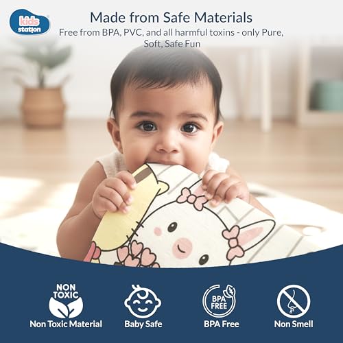 Image of Kids Station Double-Sided Waterproof Baby Playmat - Foldable, Portable & Reversible Foam Mat for Infants, Toddlers & Kids - Soft, Non-Slip, Easy-to-Clean Baby Crawling Mat for Indoor /Outdoor Use (200x150x0.6cm, Bear & Moon-Star Print)