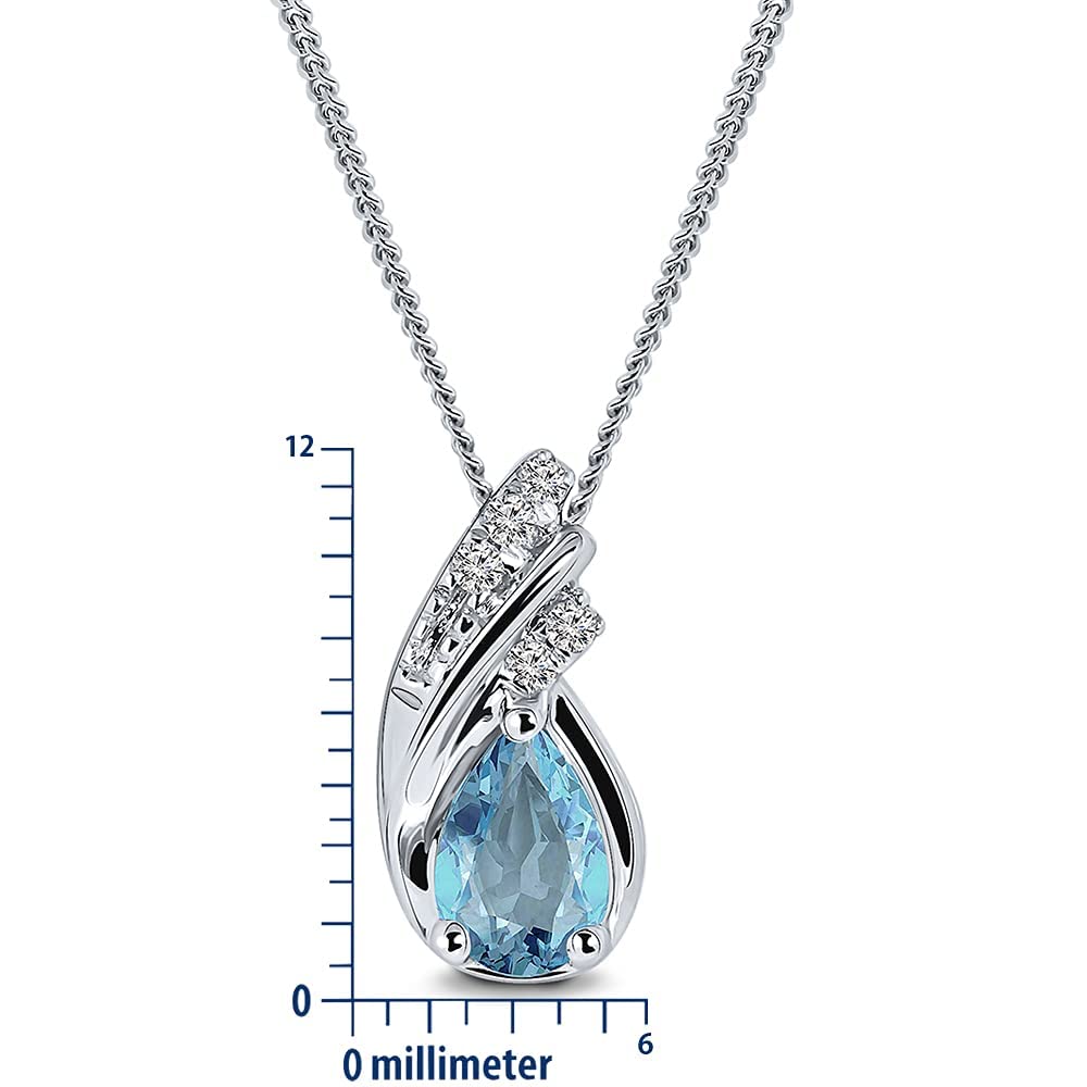 Miore Collana con Pendente da Donna in Oro Bianco 9K con Topazio Blu e Diamanti, Taglio Brillante, 45 cm