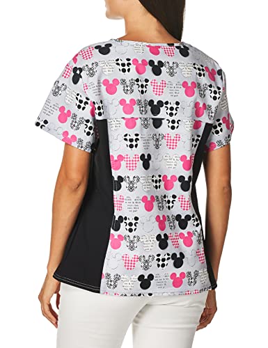 Disney Womens Cherokee V-Neck Mickey Knit Panel Top Medical Scrubs Shirts, Grey, X-Small Us #TOP1