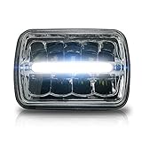GENSSI Square LED Headlight 7x6 5x7 Chrome Reflector Sealed Beam Replacement (1 Lamp Only)