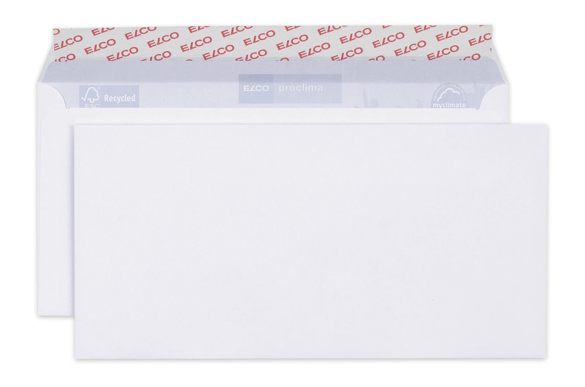 ELCO Proclima CO2 a riciclaggio FSC-Buste formato DL con chiusura adesiva, 100 g/mq, confezione da 500 pezzi, colore: bianco