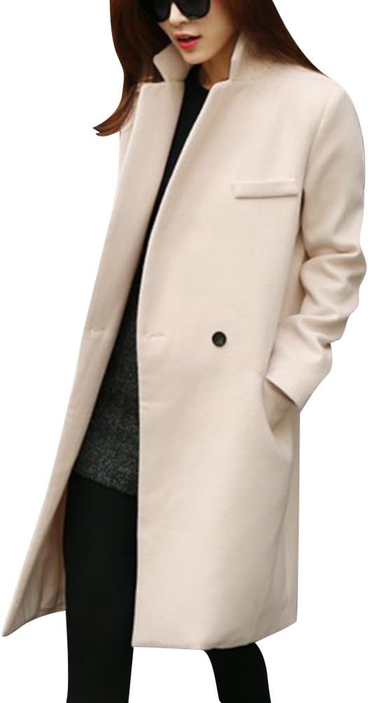 LaoZan Womens Winter Wool Blended Trench Coat Vintage Overcoat Long Jacket