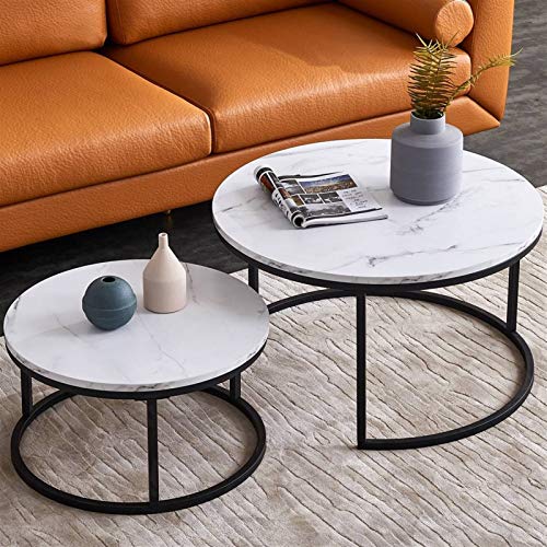 2 Round Nesting Table Set Circle Coffee Table Sofa Table with X Metal 2 Round Nesting Table Set Circle Coffee Table Sofa Table with X Metal