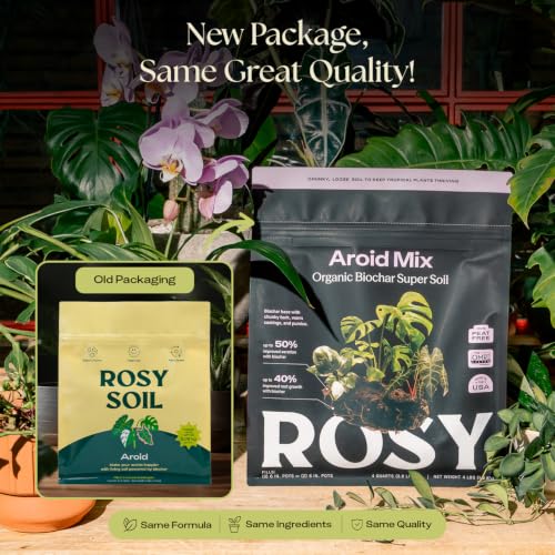 Image of Rosy Soil Aroid Soil Mix, Chunky Biochar Potting Mix, 4 Quarts | For Monstera, Philodendron, Anthurium & Tropical Plants - Peat-Free, Microbially Active, Superior Aeration & Drainage