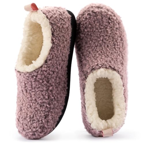 RockDove Women's Nomad Faux Shearling Closed Back Memory Foam Slipper, Size 11-12 US Women, Pink Crepe