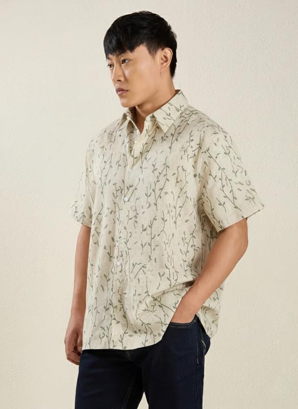 Image of MARK & ALBERT Men's Half Sleeve Linen Slim Fit Shirt