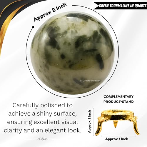 Image of Certified Green Tourmaline in Quartz Crystal Ball for Meditation - Premium Crystal Vastu Items for Home and Feng Shui Items for Good Luck - Ideal for Pooja Supplies and Spiritual Practices (2 inch Inch)