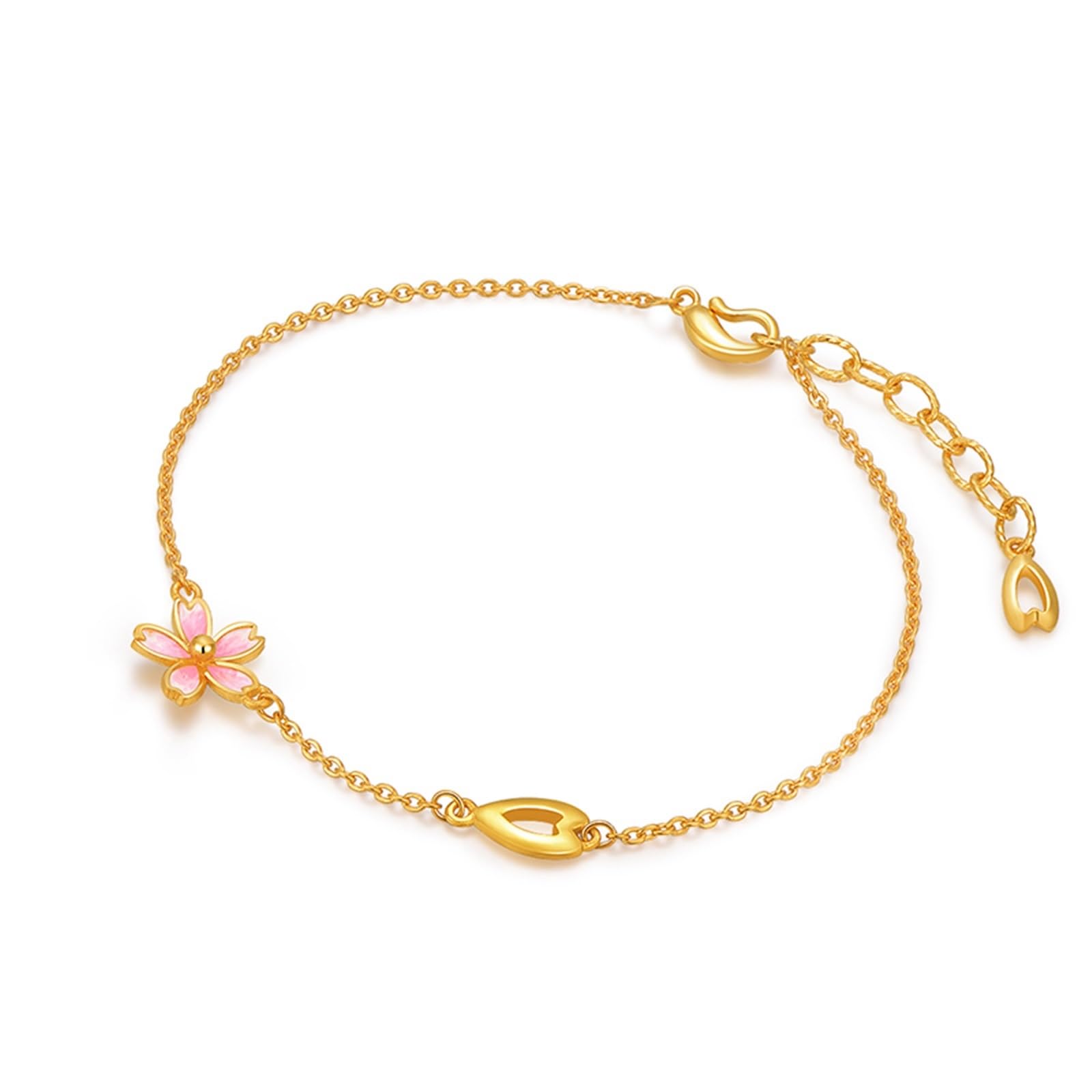 Bracciale da Donna in Oro 18k/14k/9k, Bracciale a Catena con Ciondolo a Fiore 16-18 cm Estensione 4 cm, Braccialetti da Sposa Matrimonio