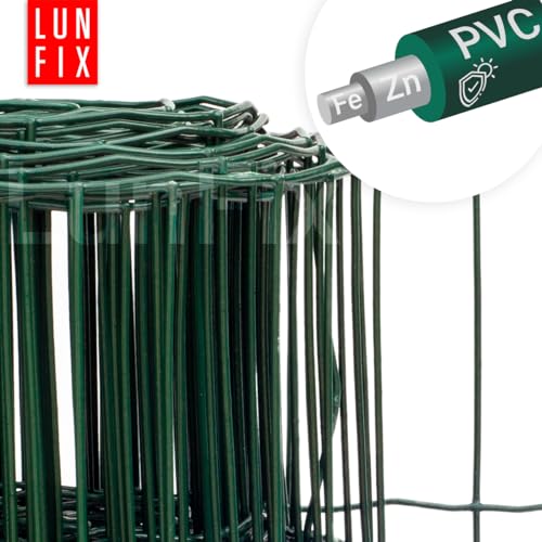 Maschendrahtzaun - verzinkter Stahl Grün PVC-beschichtet, 100 x 50 mm, Ø 2.2 mm, 100 cm x 10 m, Gartenzaun Hundezaun Wildzaun Hühnerzaun Drahtgitter Zaun Schweißgitter, Lun Fix