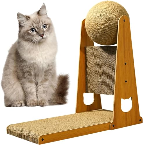 L型猫スクラッチパッド - サイザル麻猫スクラッチボード 猫スクラッチャーボール付き | 厚みのある猫の爪とぎポスト、垂直猫の爪とぎ、猫の爪を研ぐための取り外し可能な猫の家具 (50*47*25CM)