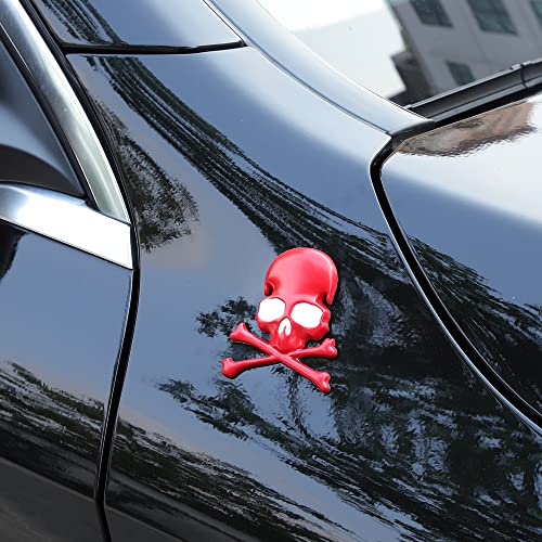 Image of 3D Skeleton Skull Emblem Car Side Rear Front Hood Trunk Door Fender Bumper Tail Box Car Motorcycle Personality Decoration Metal Badge Decal Sticker (1 PCS, Red Black), CR-Sk